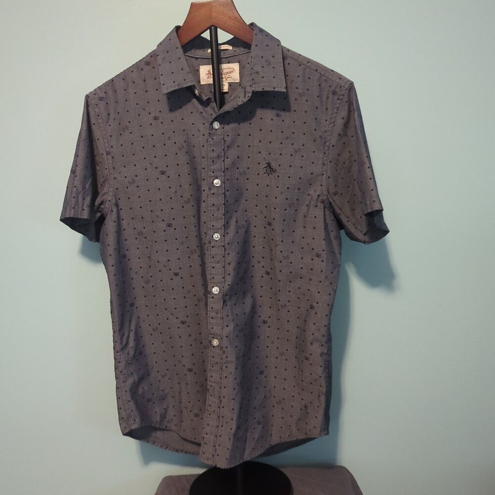 Original Penguin Mens Heritage Slim Fit Gray Button Down